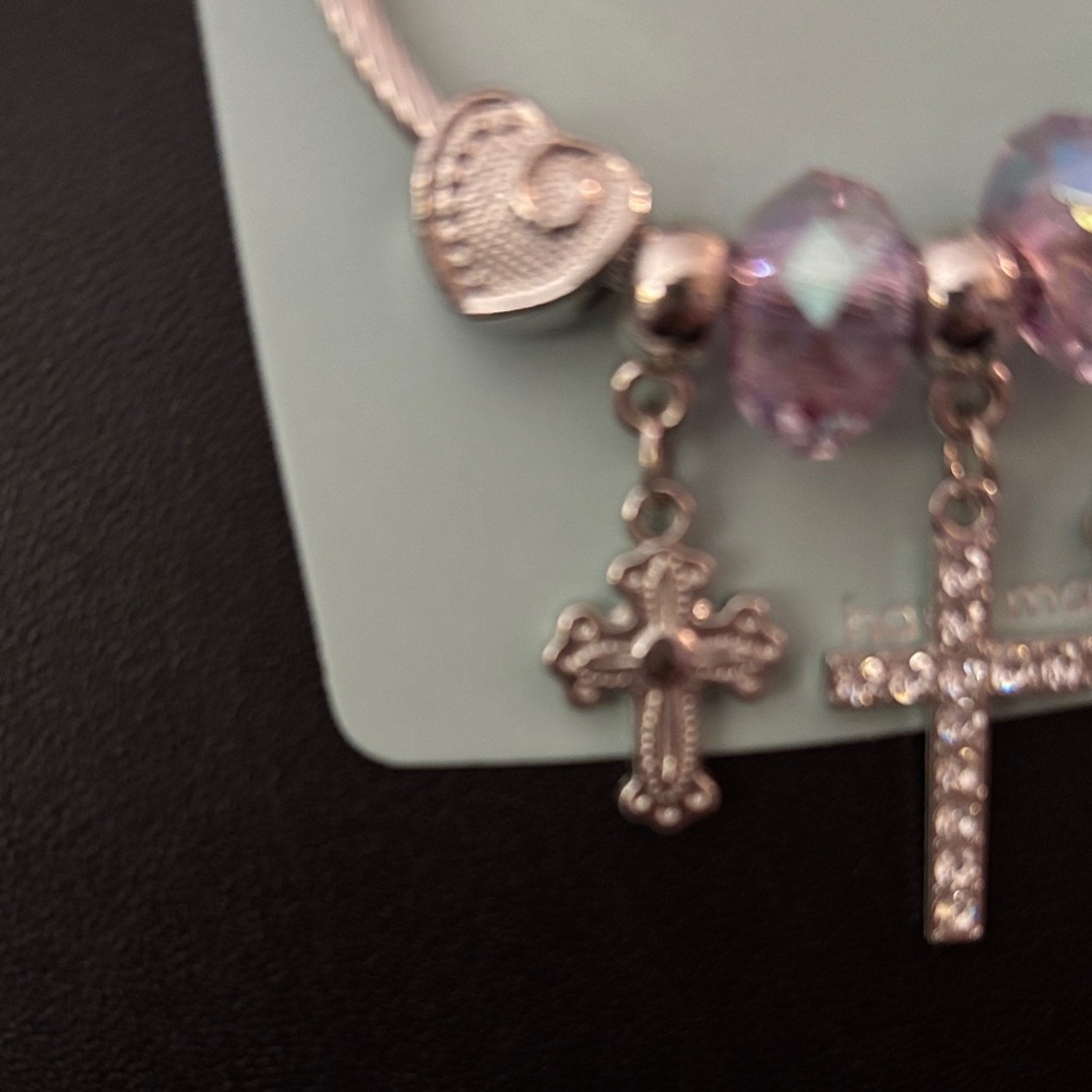 Mint Bracelet with Silver and Purple Charms - Picture 2 of 5